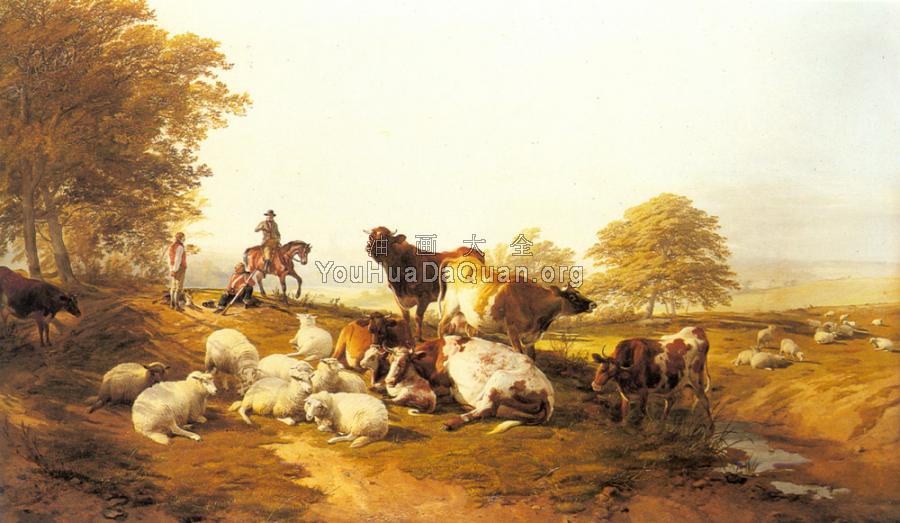 Cattle And Sheep Resting In An Extensive Landscape - 托马斯·辛德尼·库珀